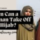 Blog post banner with 2 Muslim ladies with Hijab and writen on the poster When Can a Woman Take Off Her Hijab